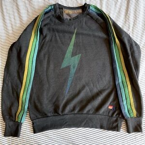 AVIATOR NATION BOLT FADE SWEATSHIRT - CHARCOAL // GREEN STRIPES Size Small
